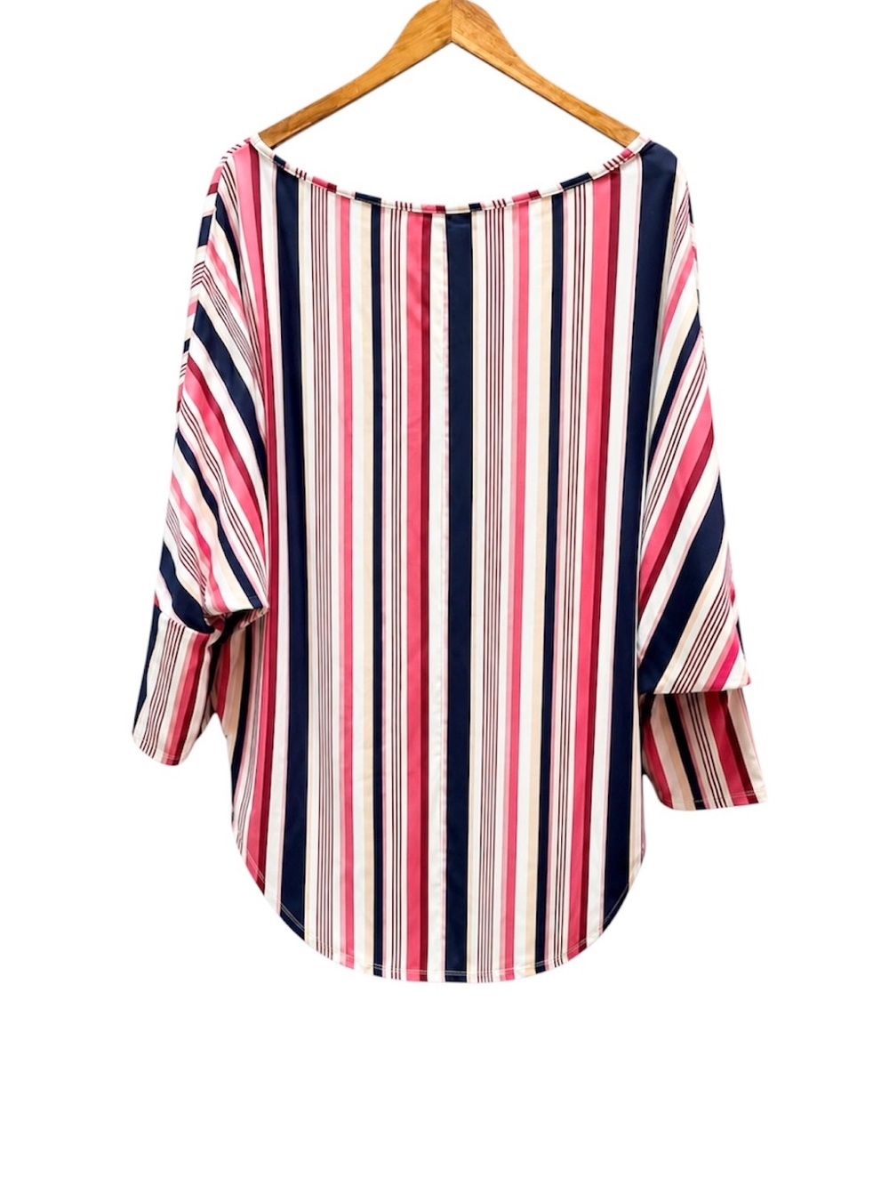 FRUMOS Women’s Large Striped Dolman Sleeve High Low Tunic Top Made in USA - Picture 4 of 5
